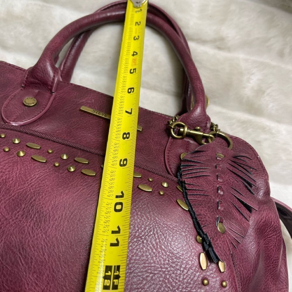 Steve Madden burgundy faux leather satchel with rustic studs accent. - Picture 8 of 16